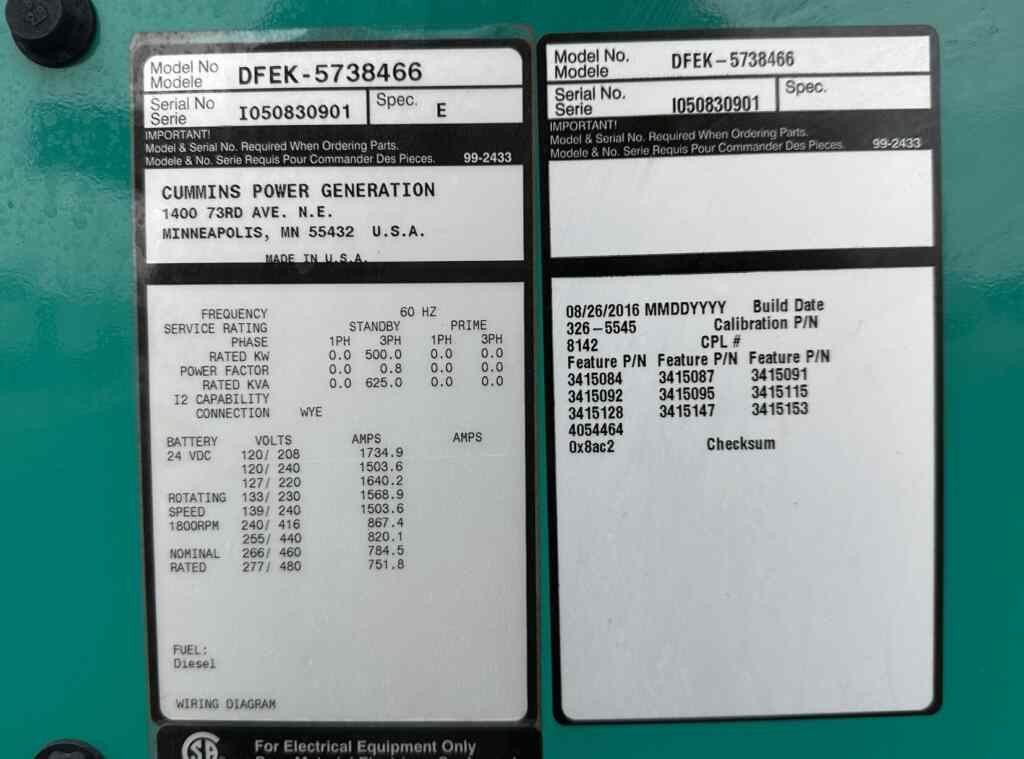 Cummins DFEK Standby Diesel Generator - Tier 2